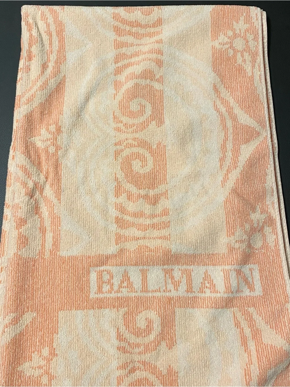 Vintage Balmain Peach & Cream Jacquard Logo Towel